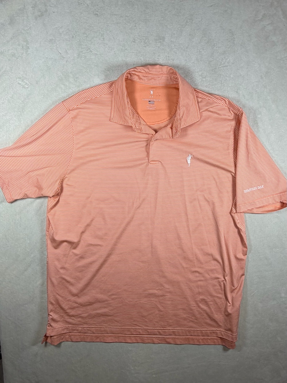 Fairway & Greene Spanish Bay Size XL Men's Striped Performance Polo - Peach